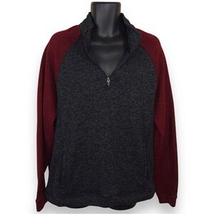XL JOHN BARTLETT BURGUNDY RED DARK GREY FLEECE JACKET MENS PULLOVER ZIP COLLAR